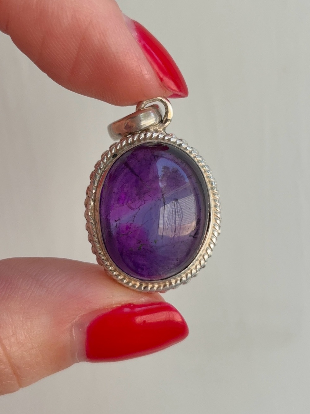 Sterling Silver Vintage Chunky Amethyst Cabochon Gemstone Pendant